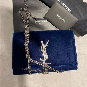 -S O L D- Saint Laurent YSL Rhinestone Suede Tassel Bag